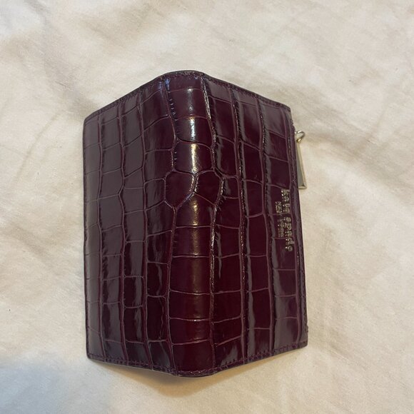 Kate Spade Spencer Croc-Embossed Leather Slim Bifold Wallet Grenache Wine Brown - Picture 5 of 6
